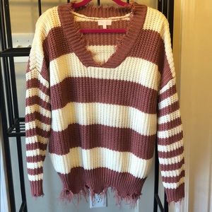 Pink lily distressed sweater